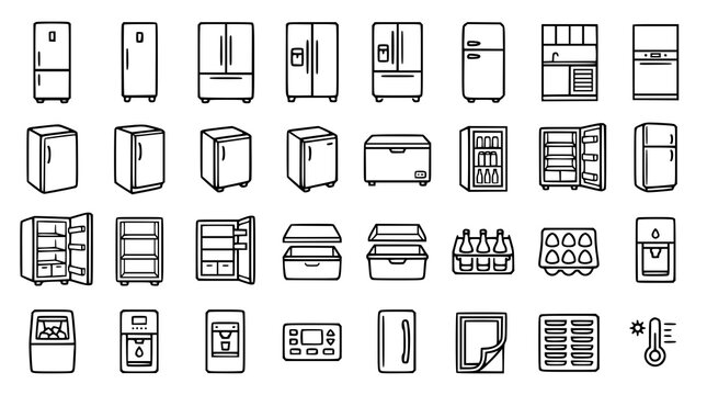 24 Refrigerator Fridge Freezer Interior and Appliance Editable Vector Icons