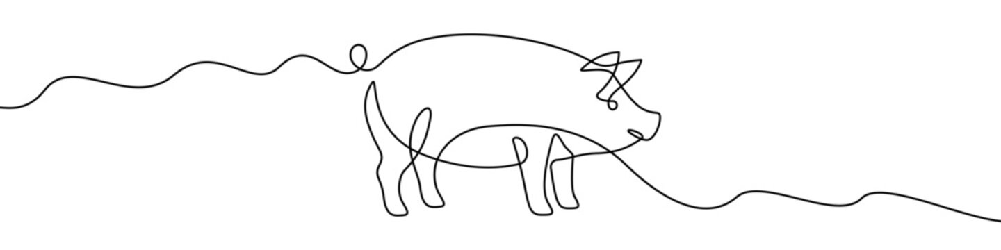 Minimalist pig line icon drawn with a continuous stroke