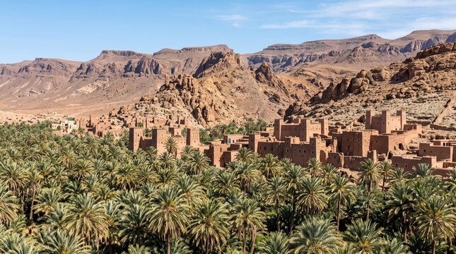 Morocco Nkob Palm Oasis Oasis Village Landscape