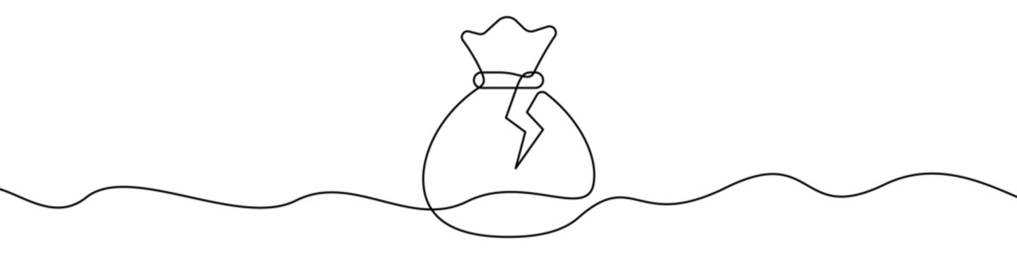 Money bag with lightning bolt line icon for financial crisis