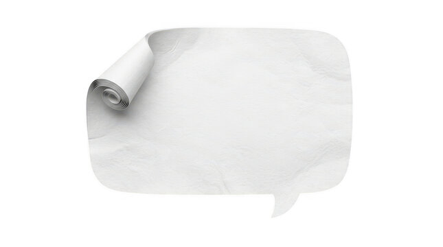 A rolled white paper speech bubble with clean edges and smooth texture transparent background