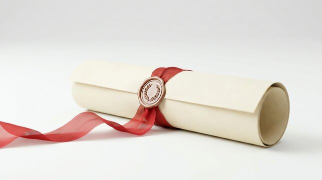 Rolled Diploma Tied with a Red Ribbon and Wax Seal