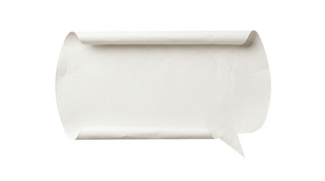 A rolled up white paper scroll with a speech bubble shape isolated on white background transparent background