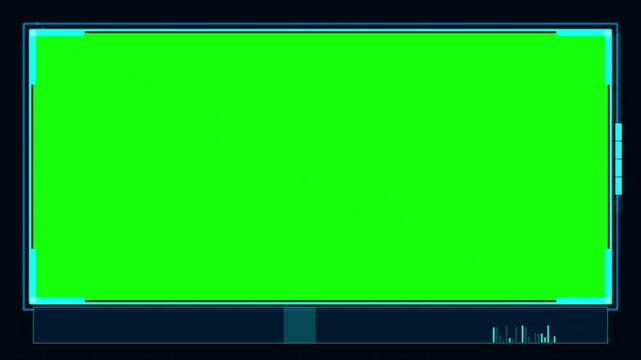 High-tech digital display featuring a vibrant green screen, ideal for visual effects, interactive presentations, and custom content integration in various futuristic media projects