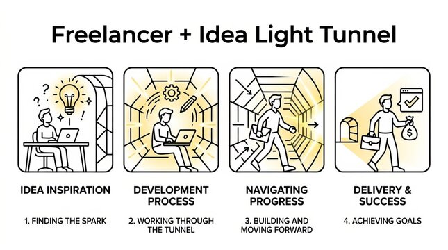 Creative Process Visualization for Freelancers Using Idea Light Tunnel Concept.