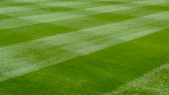 Close up of freshly mowed green grass on a professional sports field