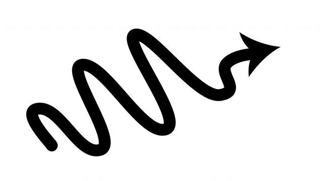 Black doodle arrow pointing up and right on white background,4K video