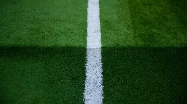 White Center Line on Green American Football Field Turf