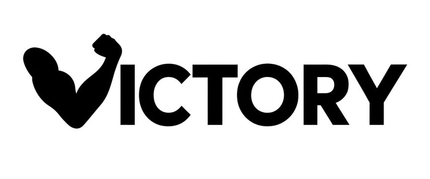 victory with arm flexing logo