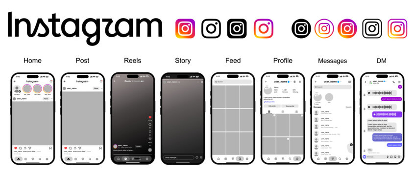 New 2026 instagram logo icon post frame mockup carousel vector layout template collection. 