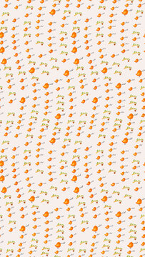 Seamless pattern of orange birds and music notes