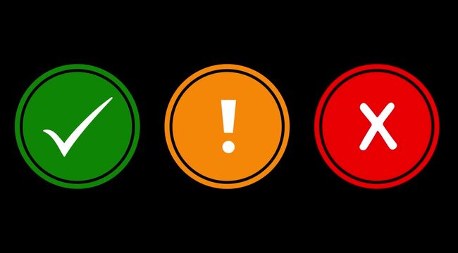 Checkmark, exclamation mark, and cross set for status indicators and ui warning