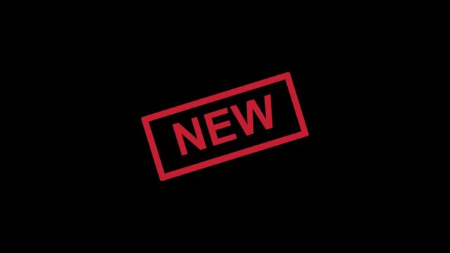 Bright Red Rectangular Stamp Design Featuring Bold Typography Expressing New Product Arrival Announcements