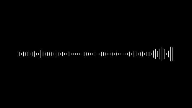 Sound wave animated audio waveform spectrum animation. White sound waves meter- Lines audio wave visualisation. Music sound wave animation on black background. 4k