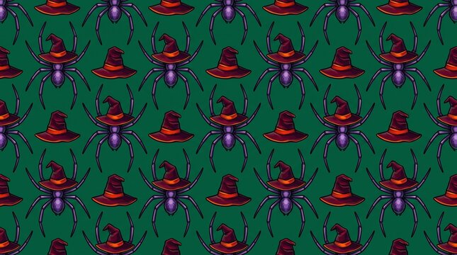 Spiders in witch hats pattern