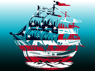 Sailing ship with American flag pattern patriotic maritime travel © VECTOR  STOCK