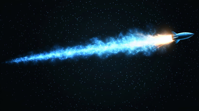 Jetpack smoke cloud trail with blue fire vector effect. Rocket speed contrail in sky air 3d realistic flow. Isolated plane flight launch up texture texture. Spaceship engine tail transparent pack