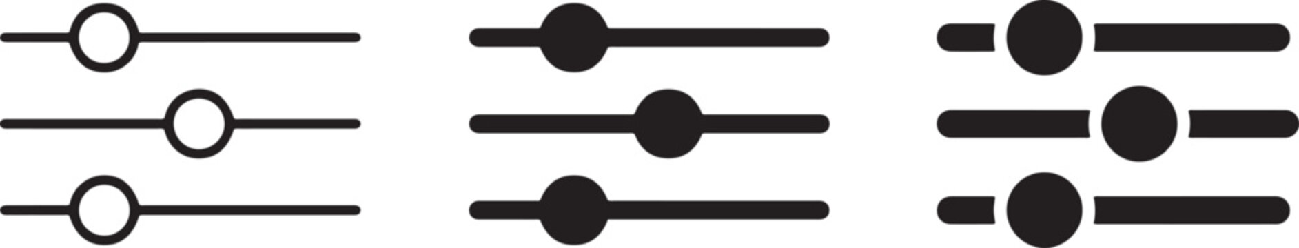 Black adjustment slider volume control icon set