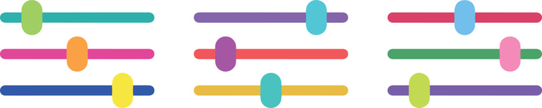 Colorful flat horizontal adjustment slider ui elements