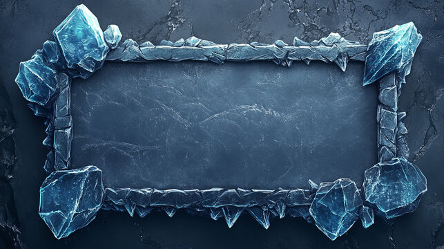 Ice and stone game ui button frame block cartoon vector. Frozen panel board symbol for app interface. Crystal, metal and concrete isolated menu element for rectangle title gui sign in medieval rpg
