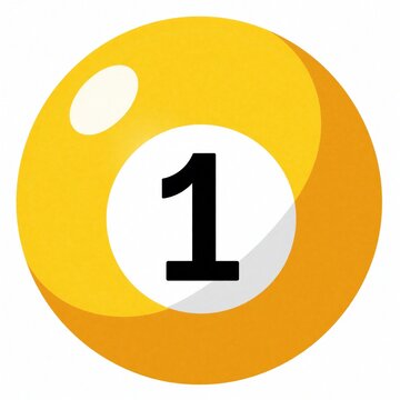 Yellow billiard ball with number one on white circle. Glossy 3d pool ball icon for game design. Round snooker sphere object isolated on white background. Graphic for sports competition, club menu