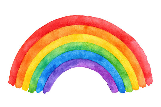 Watercolor rainbow arc isolated on white background with clipping path showing vibrant color and cheerful handmade texture
