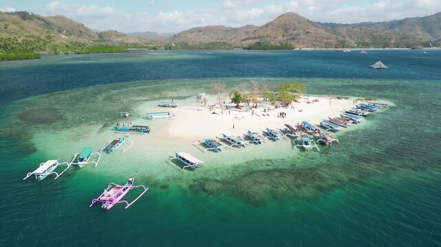 Bird&rsquo;s-eye view of Gili Kedis Lombok with white sand and coastal paradise