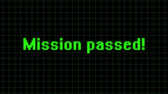 Pixel green mission passed text animation