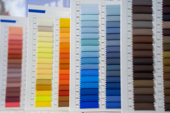 fabric color swatch cards displaying various gradient color samples