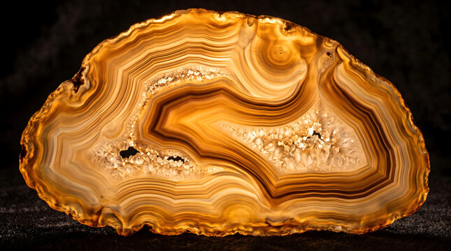 Thin-sliced agate backlit translucent amber banding glow texture