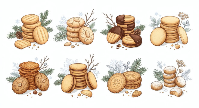 Gourmet Hand Drawn Christmas Cookie Elements Vector Pack for Food Branding