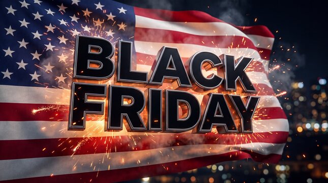 Black Friday sale banner with American flag background