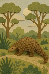 Fototapeta premium Pangolin in paper art forest