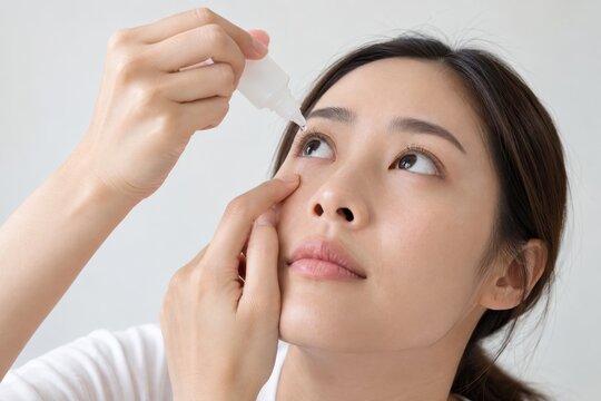 woman applying eye drops