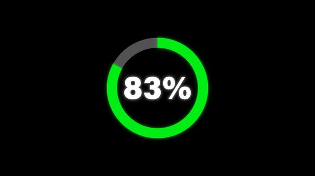Circular Loading Progress Bar Animation 0 to 83 Percent on Transparent Background with Alpha Channel. Circle Loading icon animation. Loading progress bar loading animation. Progress Bar Animation.