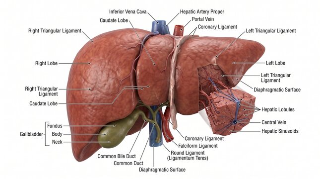 Detailed Microscopic View of Human Liver Lobules and Sinusoids