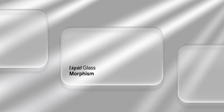 Minimalist liquid glassmorphism vector interface background featuring frosted translucent panels and realistic soft shadow effects on grey surface