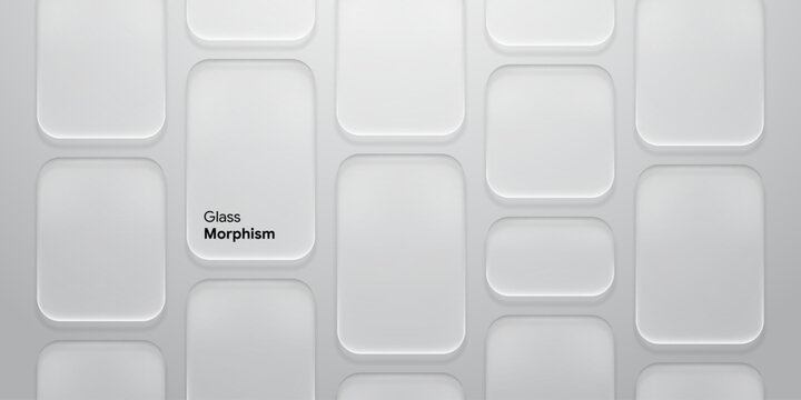 Minimalist glassmorphism vector background featuring soft translucent rounded rectangles and liquid glass UI elements for modern smartphone
