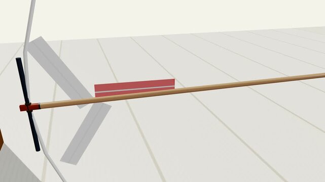 3D animation explaining the archer's paradox physics, showing an arrow bending and oscillating in slow motion after release, stabilizing via gyroscopic spin to hit the target bullseye