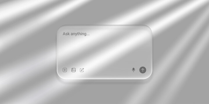 Modern frosted glass UI search bar component with soft shadow overlay, clean translucent user interface design template element for digital