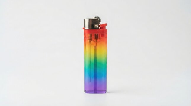 A colorful rainbow plastic pocket lighter for lighting cigarettes and candles in daily life use