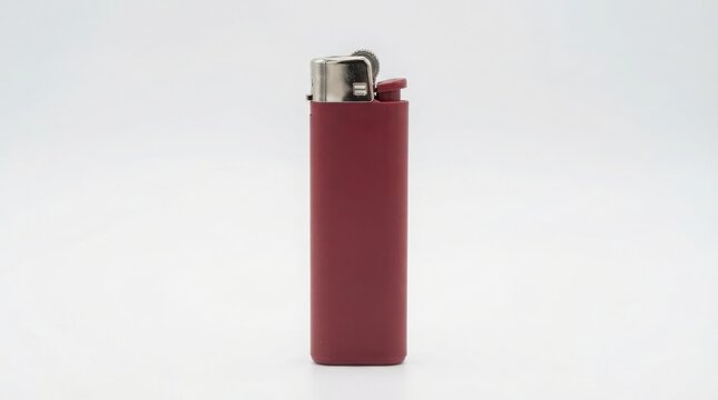 A single small red plastic cigarette lighter with a metal top mechanism for lighting up a fire