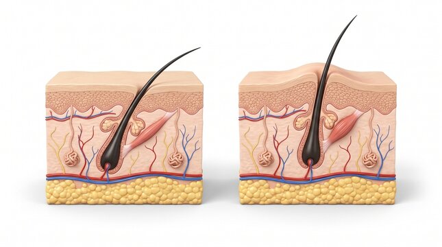 Hair follicle arrector pili muscle 3D illustration