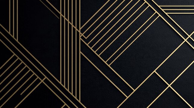 Elegant Art Deco Geometric Pattern with Gold Lines on Black Background Texture