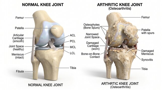 Anatomy of the Human Knee Joint with Osteoarthritis Features Diagram