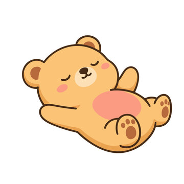 Cute cartoon teddy bear sleeping on its back