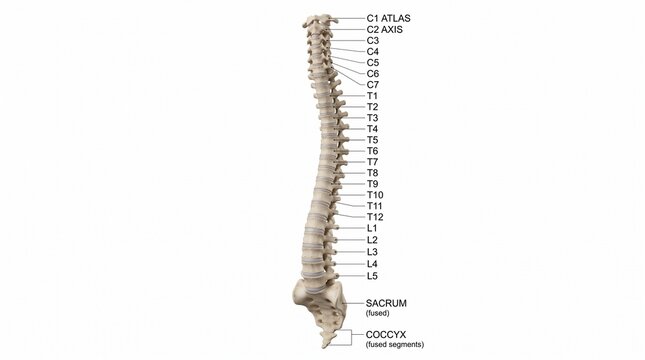 Human Vertebral Column Anatomy Showing Individual Vertebrae and Spinal Segments
