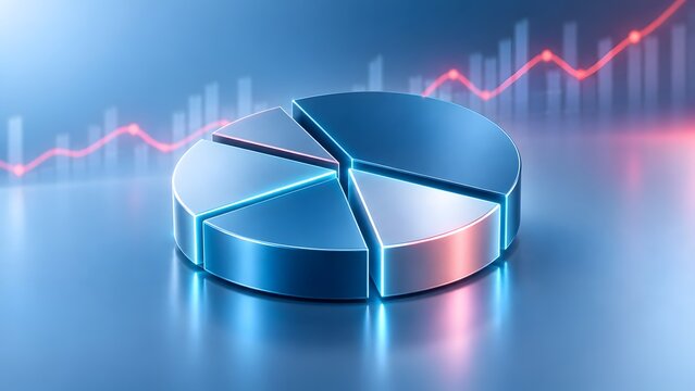 Blue Financial Pie Chart And Stock Market Trend Line Growth Concept