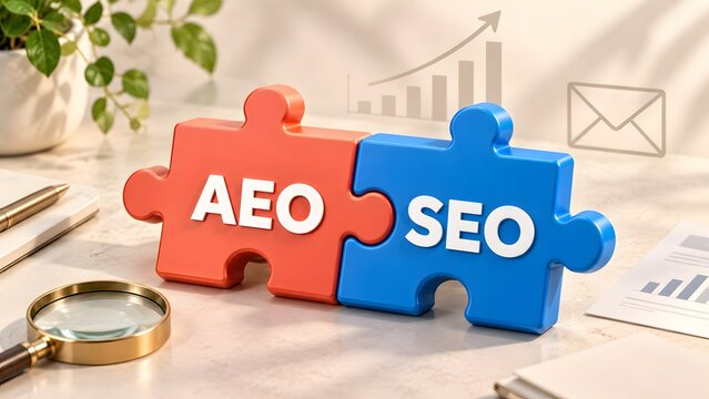 AEO And SEO Puzzle Integration Concept For Search Engine Strategy