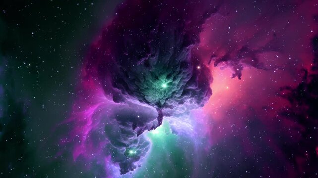 Green and Magenta Nebula with Dark Dust Clouds in Space 4K